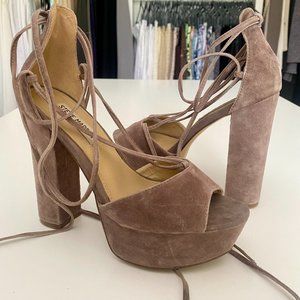 Mauve tan suede strappy chunky Steve Madden platform heels